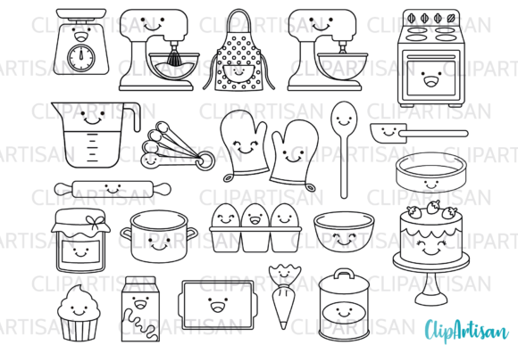 Download Kawaii Baking Digital Stamps, Bakery - Digital Collection
