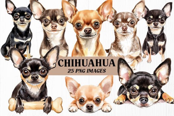 Download Chihuahua PNG Bundle, 25 Watercolor Dogs - Chihuahua Collection