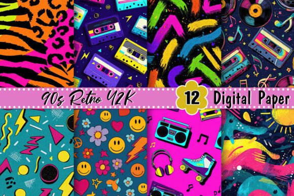 Download 90s Retro Y2K Digital Paper - Digital Collection