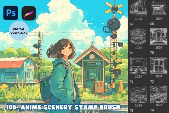 Download Anime Landscape Scenery Stamp Brush - Anime Collection