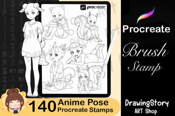 Download 140 Procreate Anime Pose Stamps Cute - Anime Collection