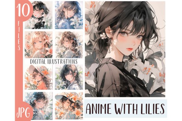 Download Watercolor Lilies Girl Anime Clipart JPG - Anime Collection