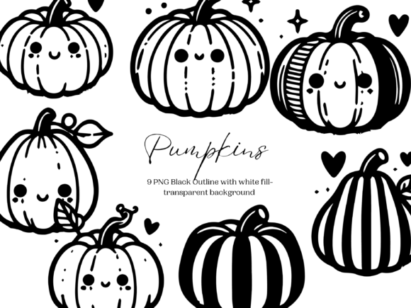 Download Cute Fall Pumpkins PNG Digital Stamps - Digital Collection