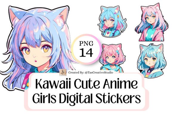 Download Kawaii Cute Anime Girls Digital Stickers - Digital Collection