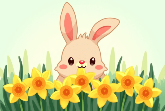 Download Bunny Peeking Behind Daffodil Bush - Premium Resources