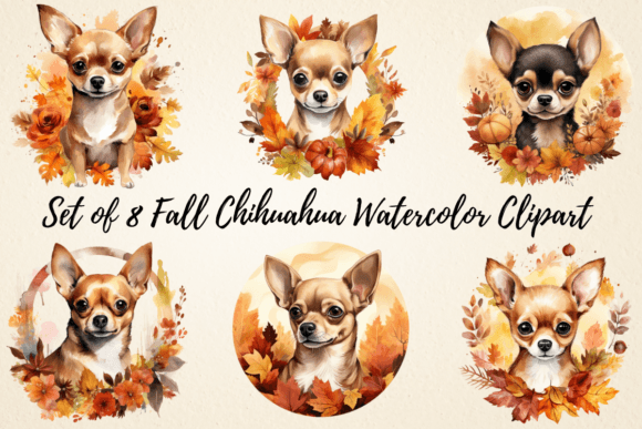 Download Fall Chihuahua Watercolor Clipart - Chihuahua Collection