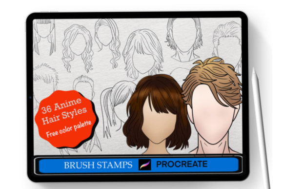 Download Procreate Anime Hair Styles,36 Stamps - Anime Collection