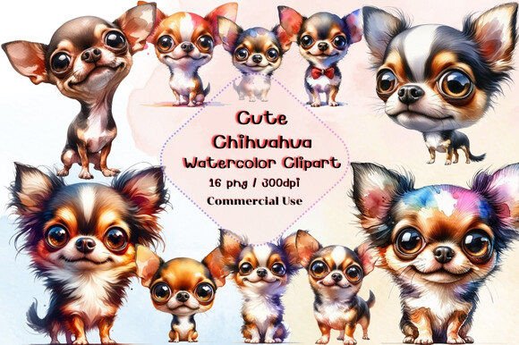 Download Cute Chihuahua Watercolor Clipart - Chihuahua Collection