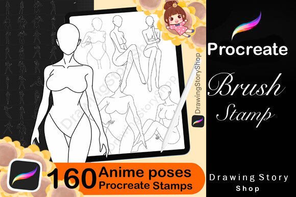 Download 160 Procreate Anime Manga Pose Stamps - Anime Collection